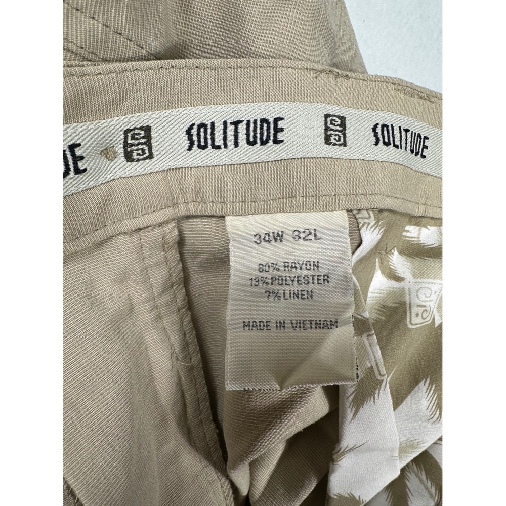 Solitude Mens 34x32 Tan Pleated Dress Pants Casual Rayon Blend - Picture 2 of 7